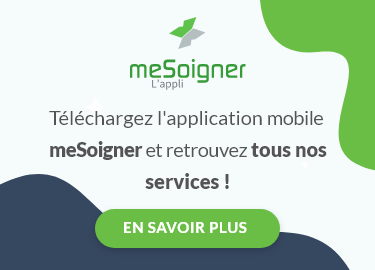 Ecran de smartphone avec envoi d'ordonnance, prise de rendez-vous sur l'application mobile mesoigner